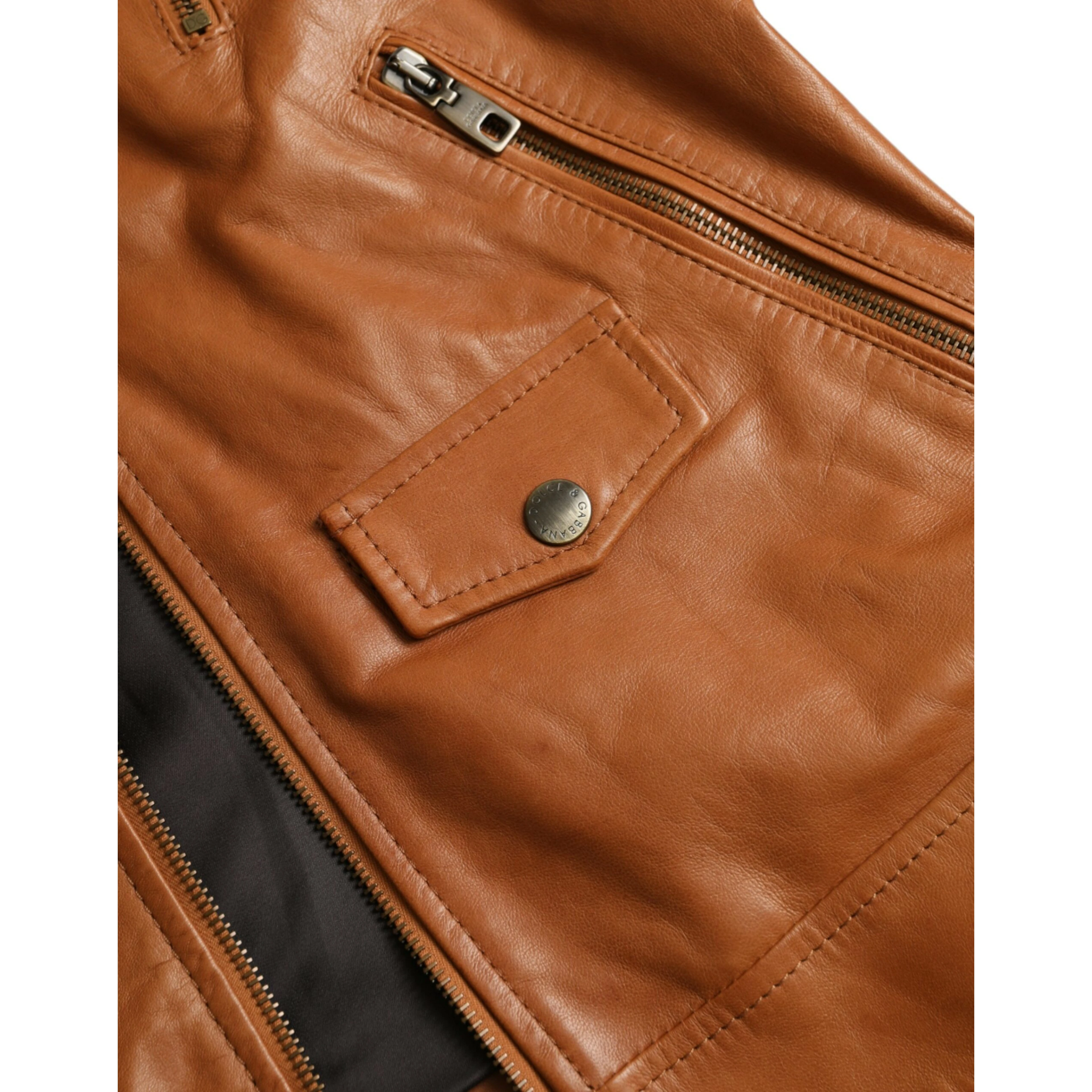 Brown Lamb Leather Full Zip Blouson Jacket