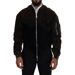 Brown Cotton Bomber Zipper Pocket Sleeves Jacket