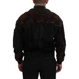 Brown Cotton Bomber Zipper Pocket Sleeves Jacket