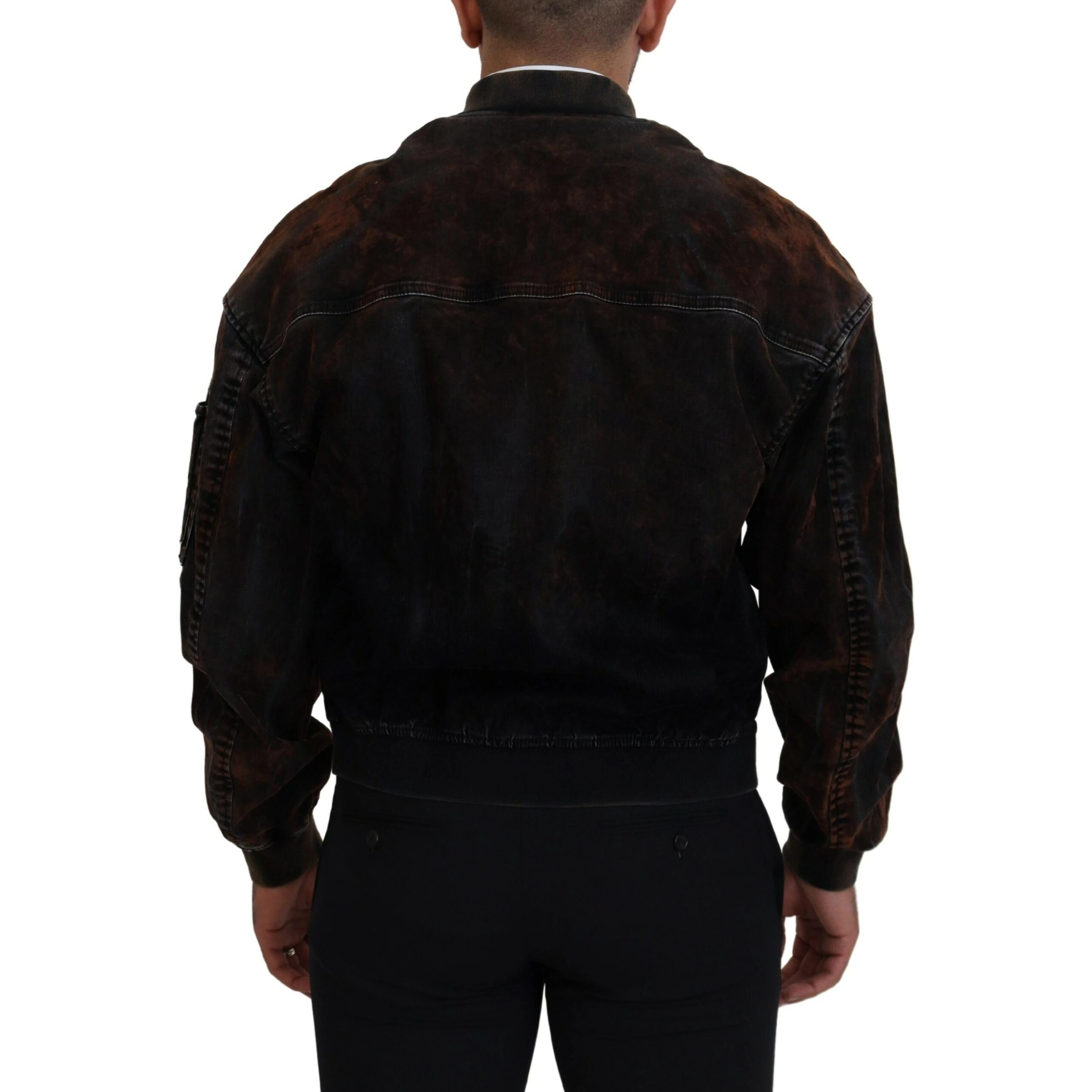 Brown Cotton Bomber Zipper Pocket Sleeves Jacket