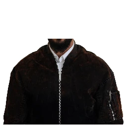 Brown Cotton Bomber Zipper Pocket Sleeves Jacket