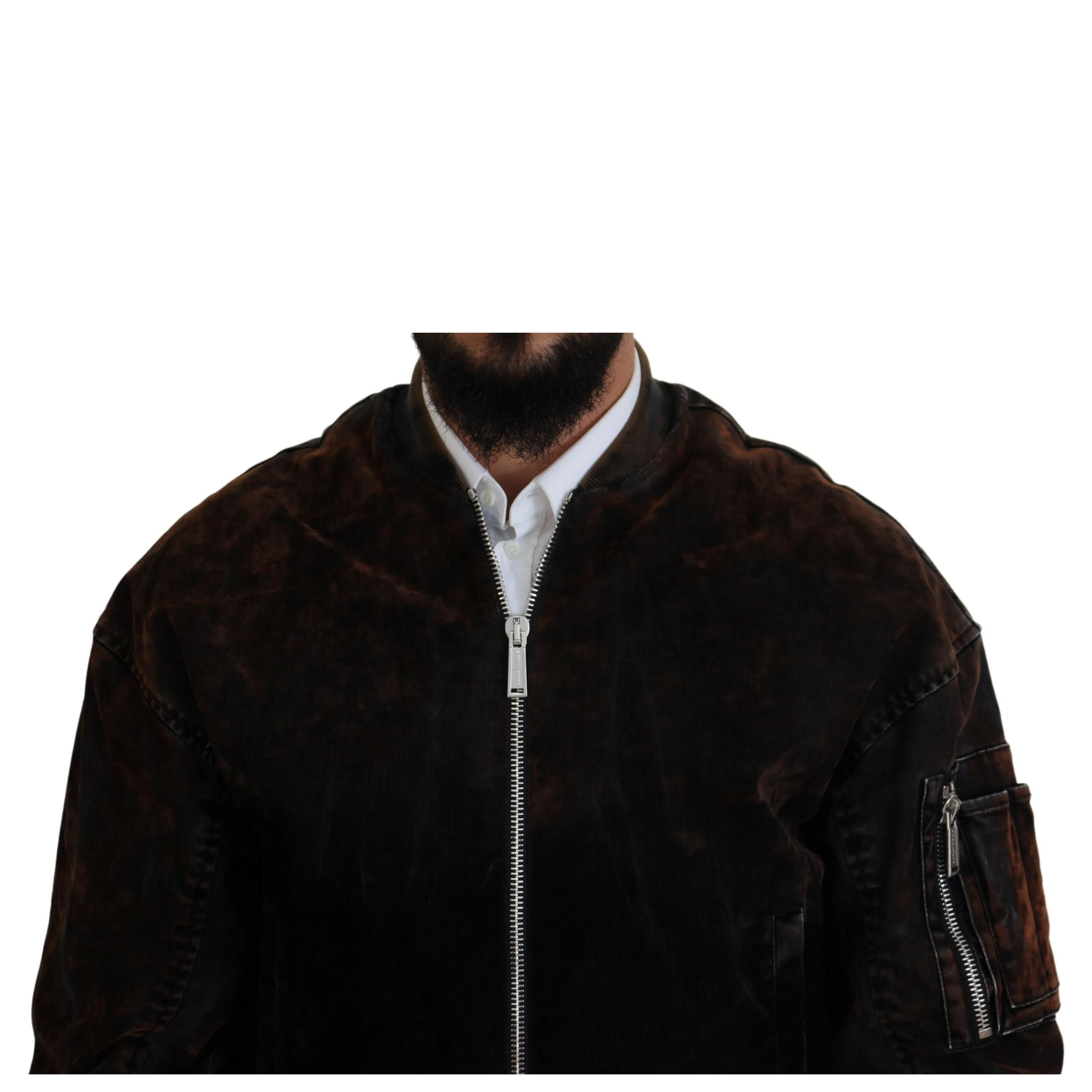 Brown Cotton Bomber Zipper Pocket Sleeves Jacket