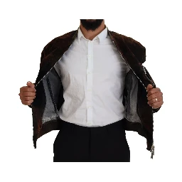 Brown Cotton Bomber Zipper Pocket Sleeves Jacket