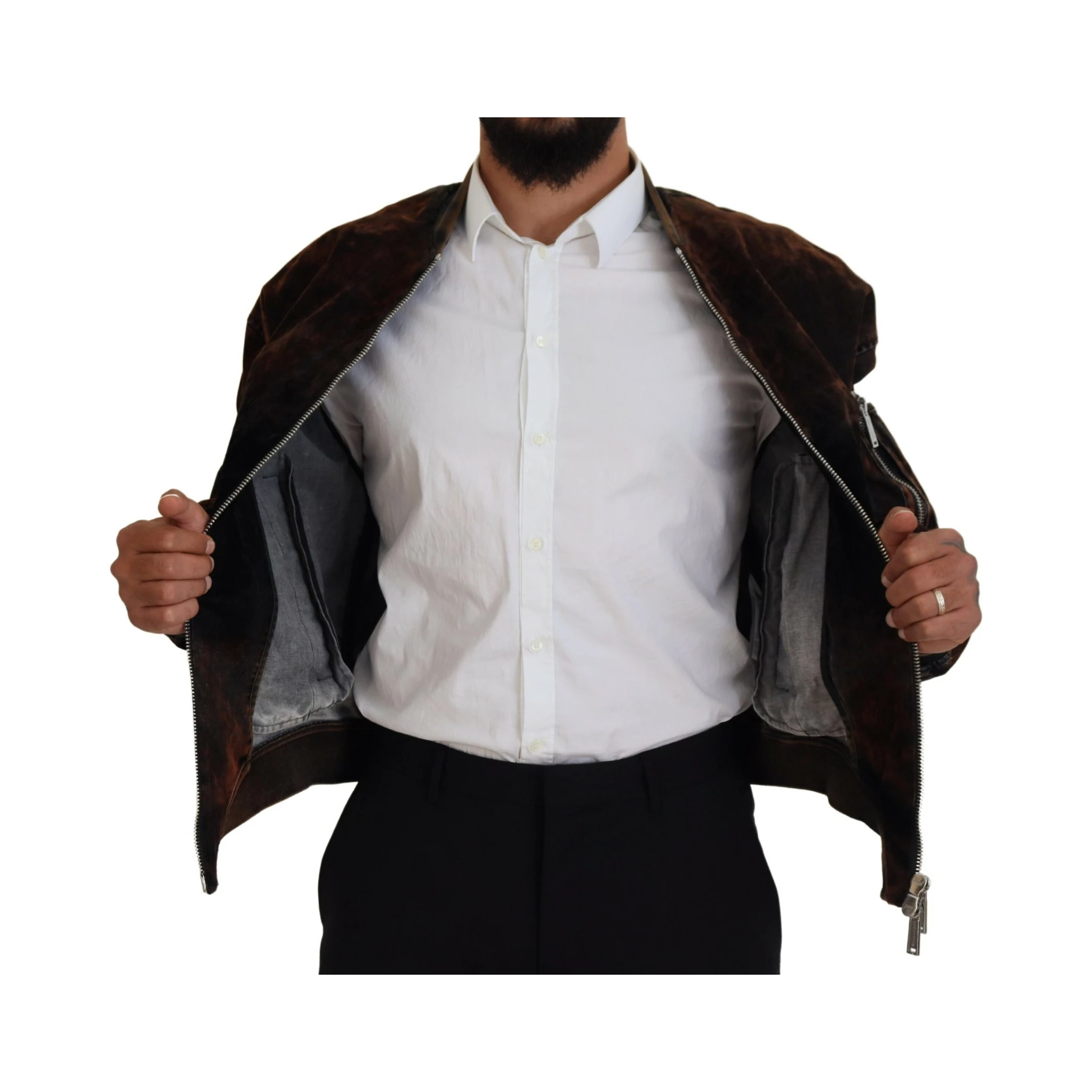 Brown Cotton Bomber Zipper Pocket Sleeves Jacket