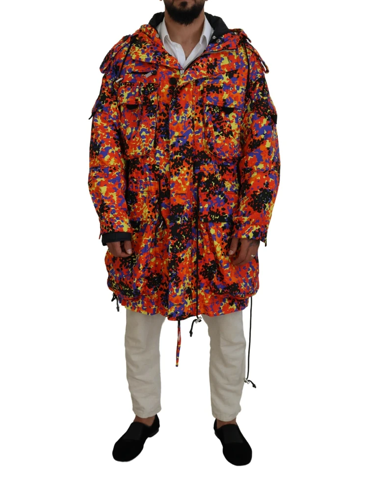 Multicolor Long Hooded Cargo Pocket Coat Jacket