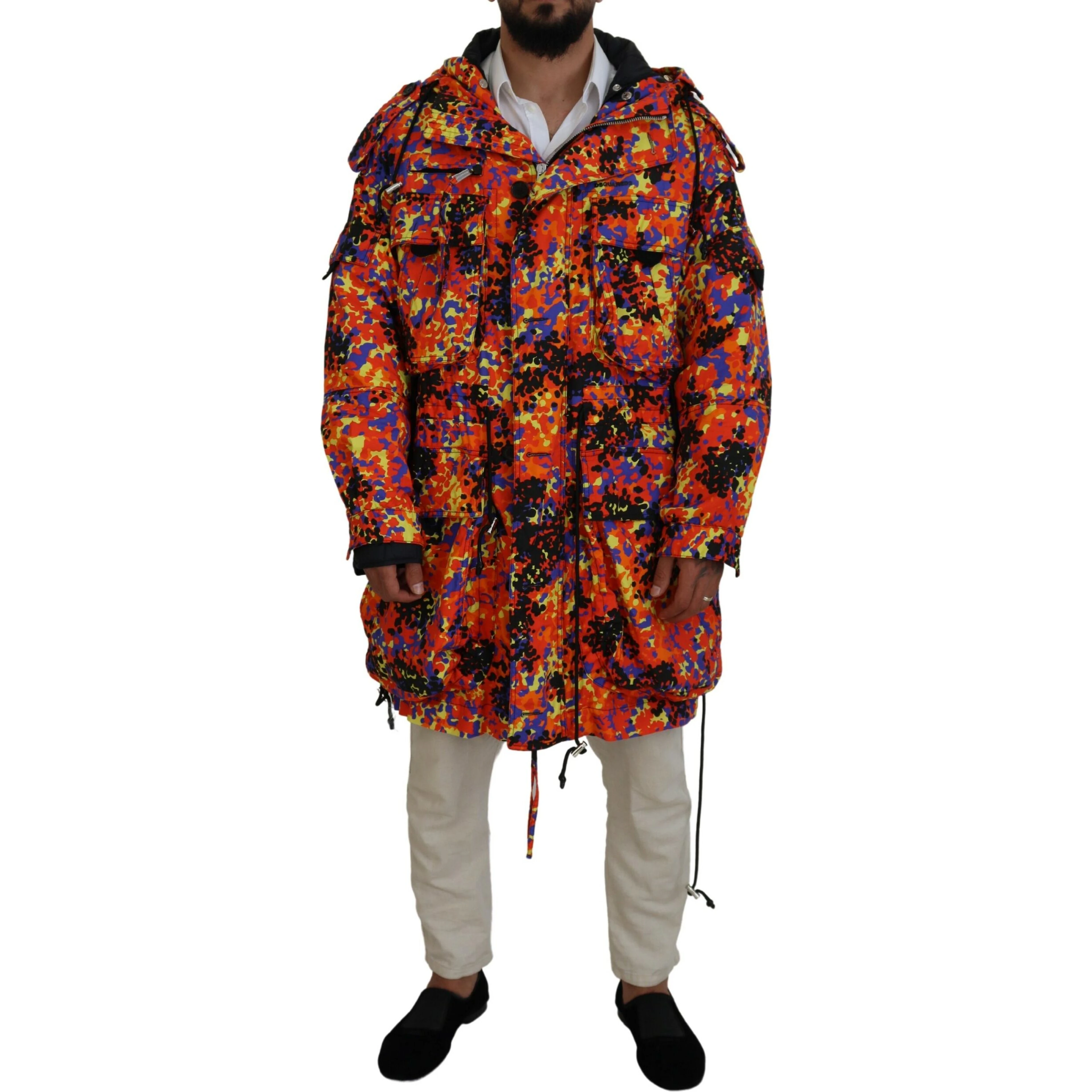 Multicolor Long Hooded Cargo Pocket Coat Jacket