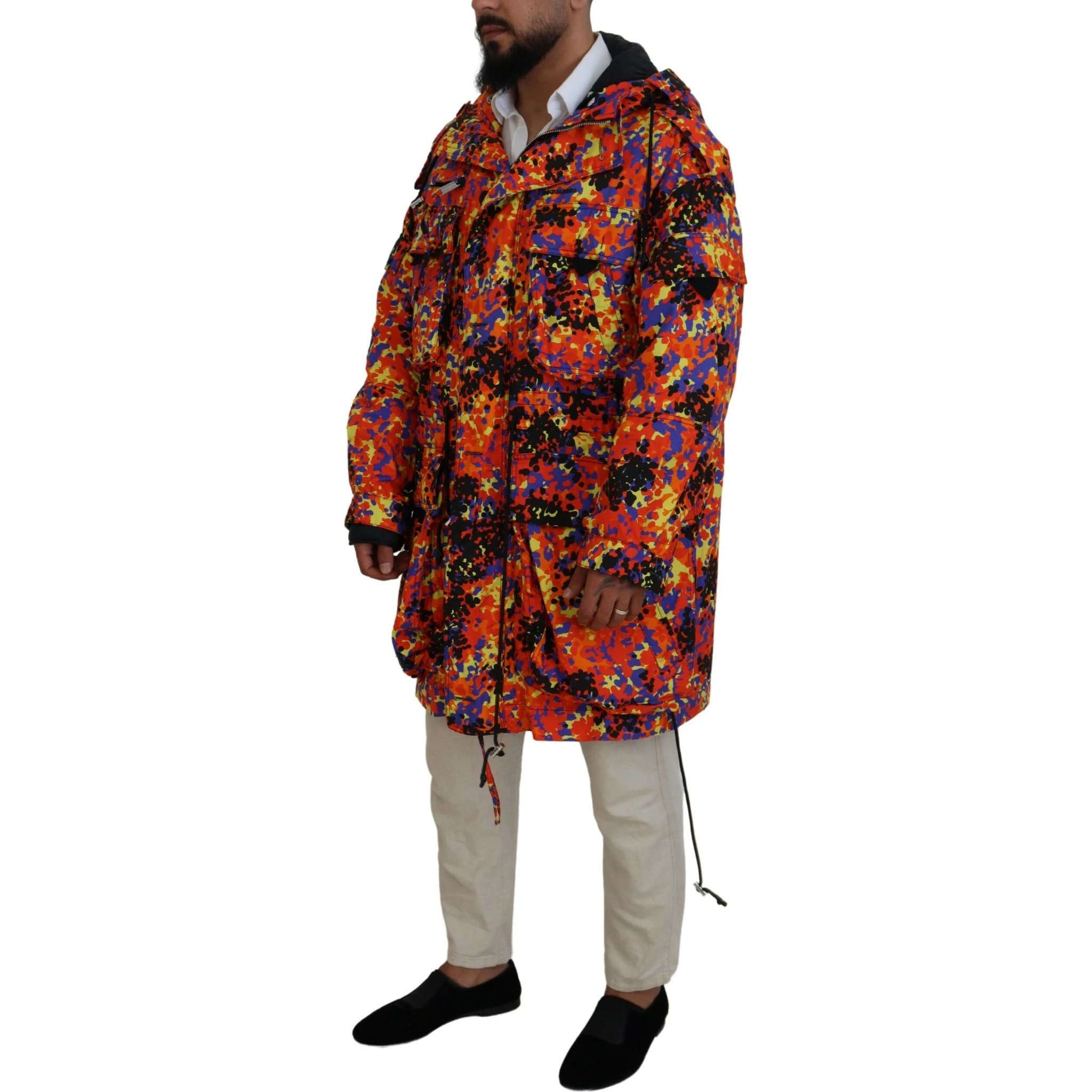 Multicolor Long Hooded Cargo Pocket Coat Jacket