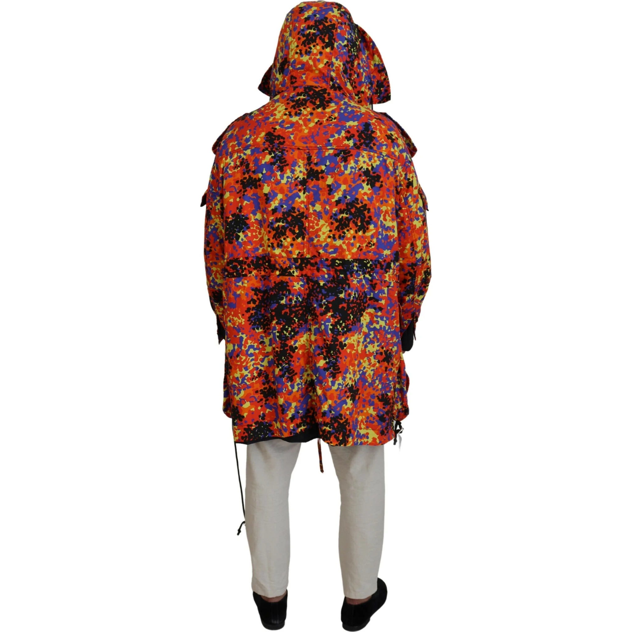 Multicolor Long Hooded Cargo Pocket Coat Jacket