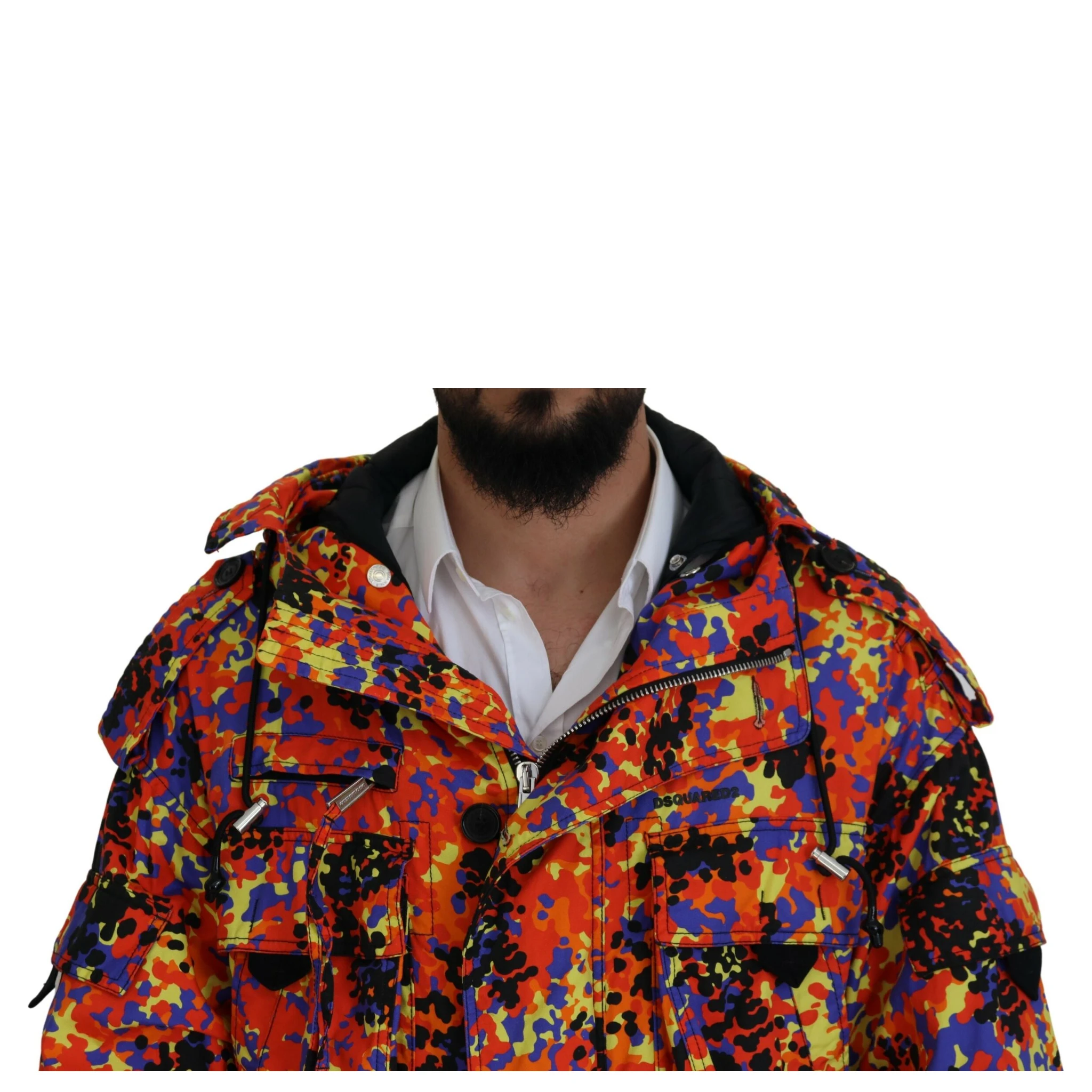 Multicolor Long Hooded Cargo Pocket Coat Jacket