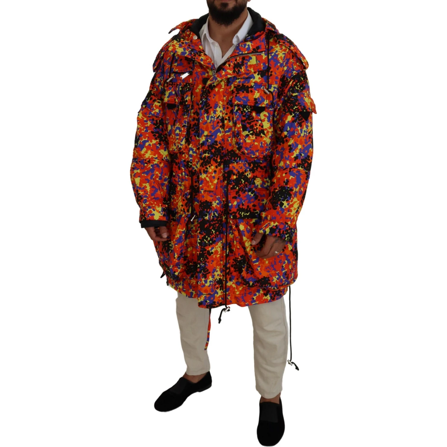 Multicolor Long Hooded Cargo Pocket Coat Jacket