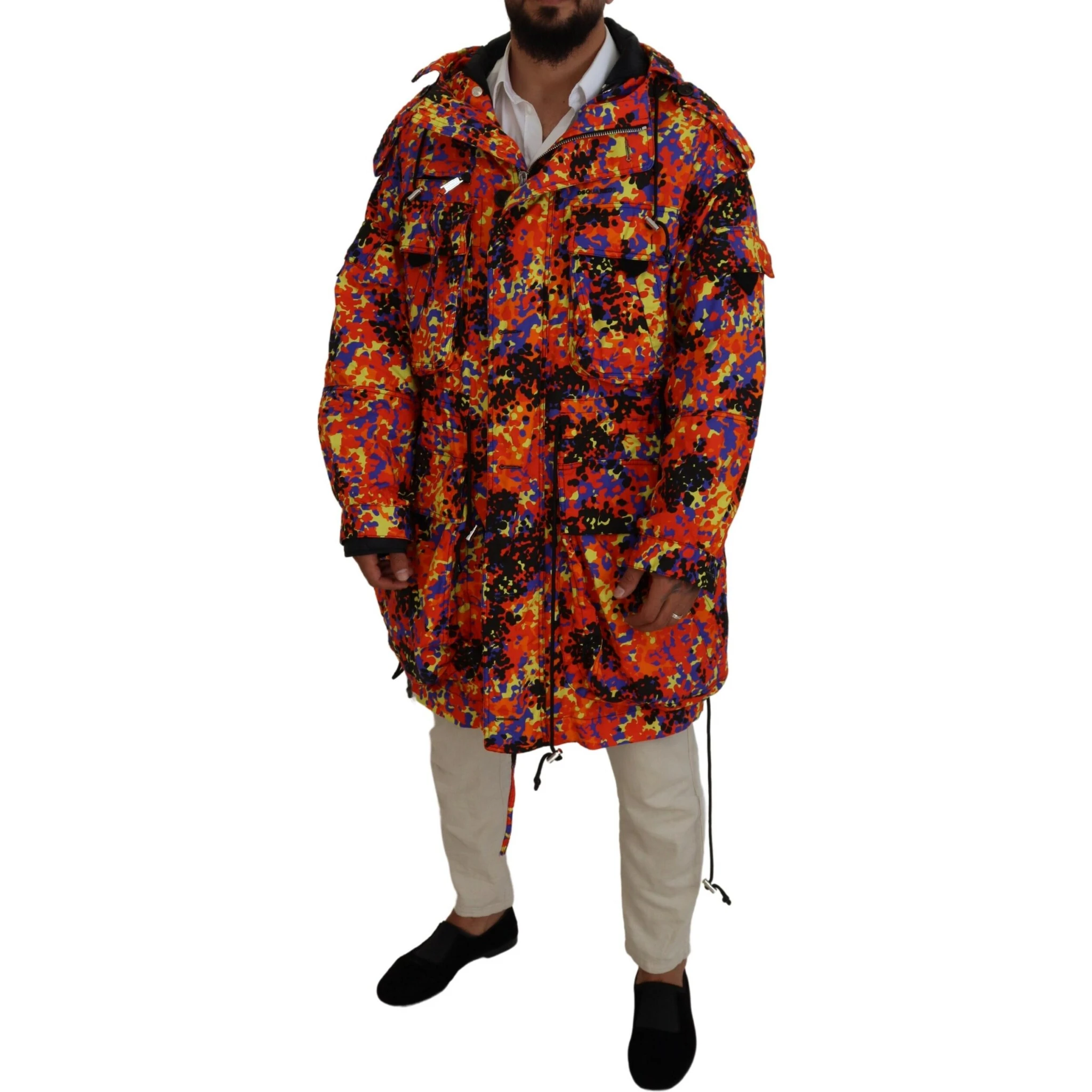 Multicolor Long Hooded Cargo Pocket Coat Jacket