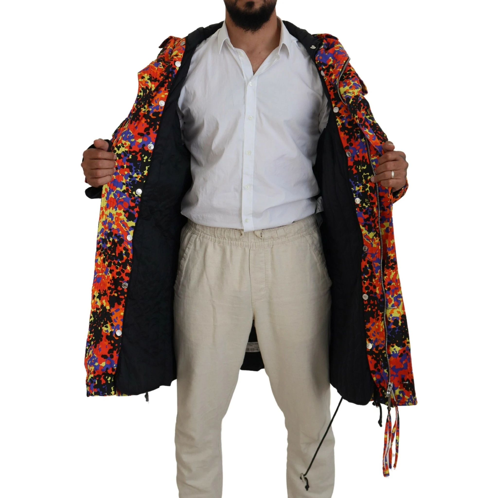 Multicolor Long Hooded Cargo Pocket Coat Jacket