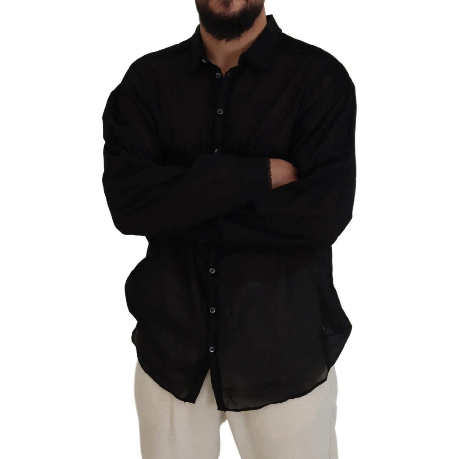 Black Cotton Collared Long Sleeves Formal Shirt
