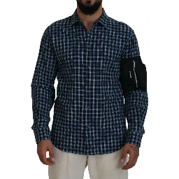 Multicolor Black Arm Plaid Men Long Sleeves Shirt