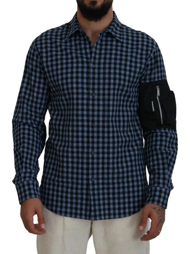 Multicolor Black Arm Plaid Men Long Sleeves Shirt