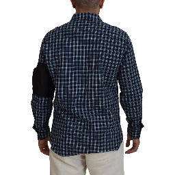 Multicolor Black Arm Plaid Men Long Sleeves Shirt