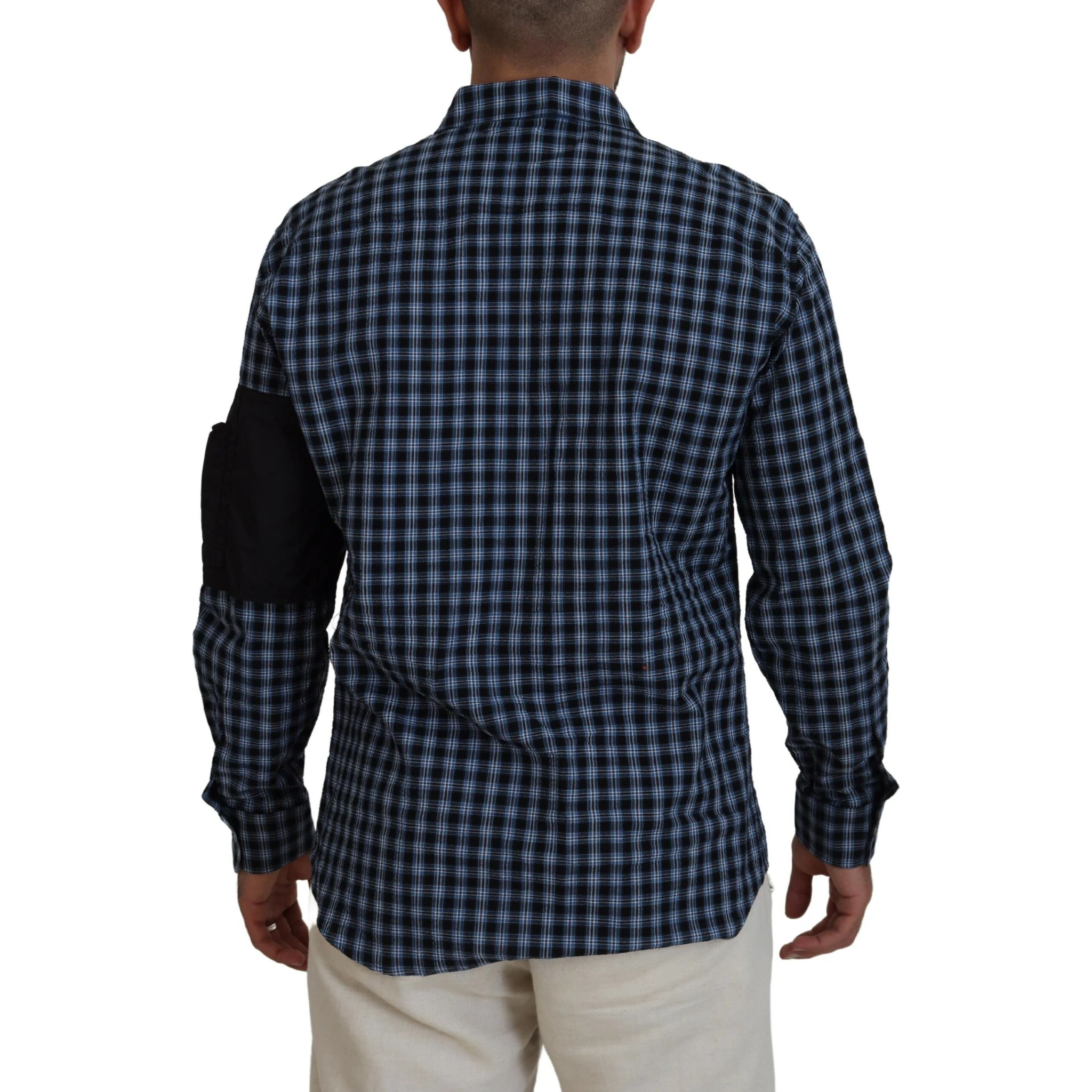 Multicolor Black Arm Plaid Men Long Sleeves Shirt