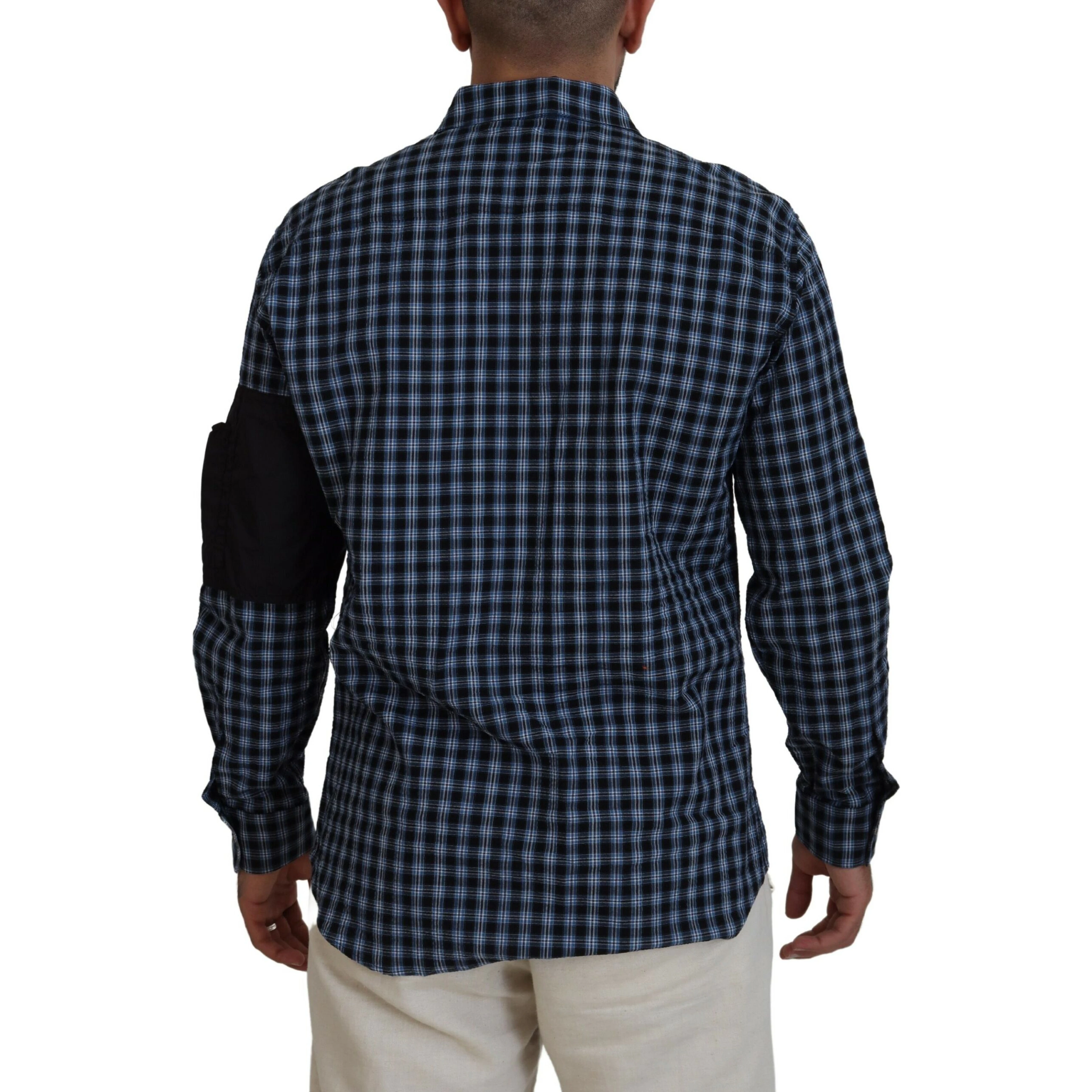 Multicolor Black Arm Plaid Men Long Sleeves Shirt