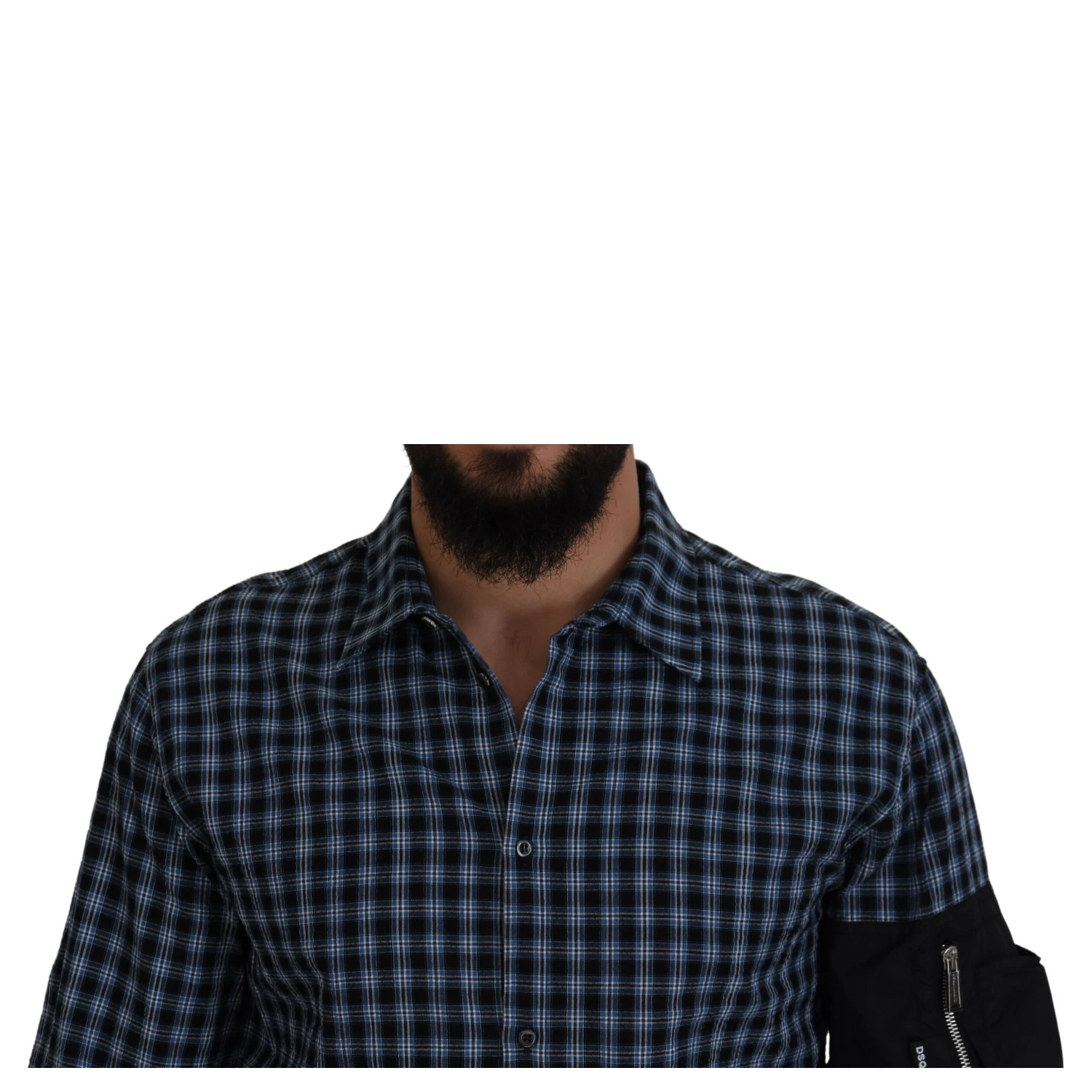 Multicolor Black Arm Plaid Men Long Sleeves Shirt
