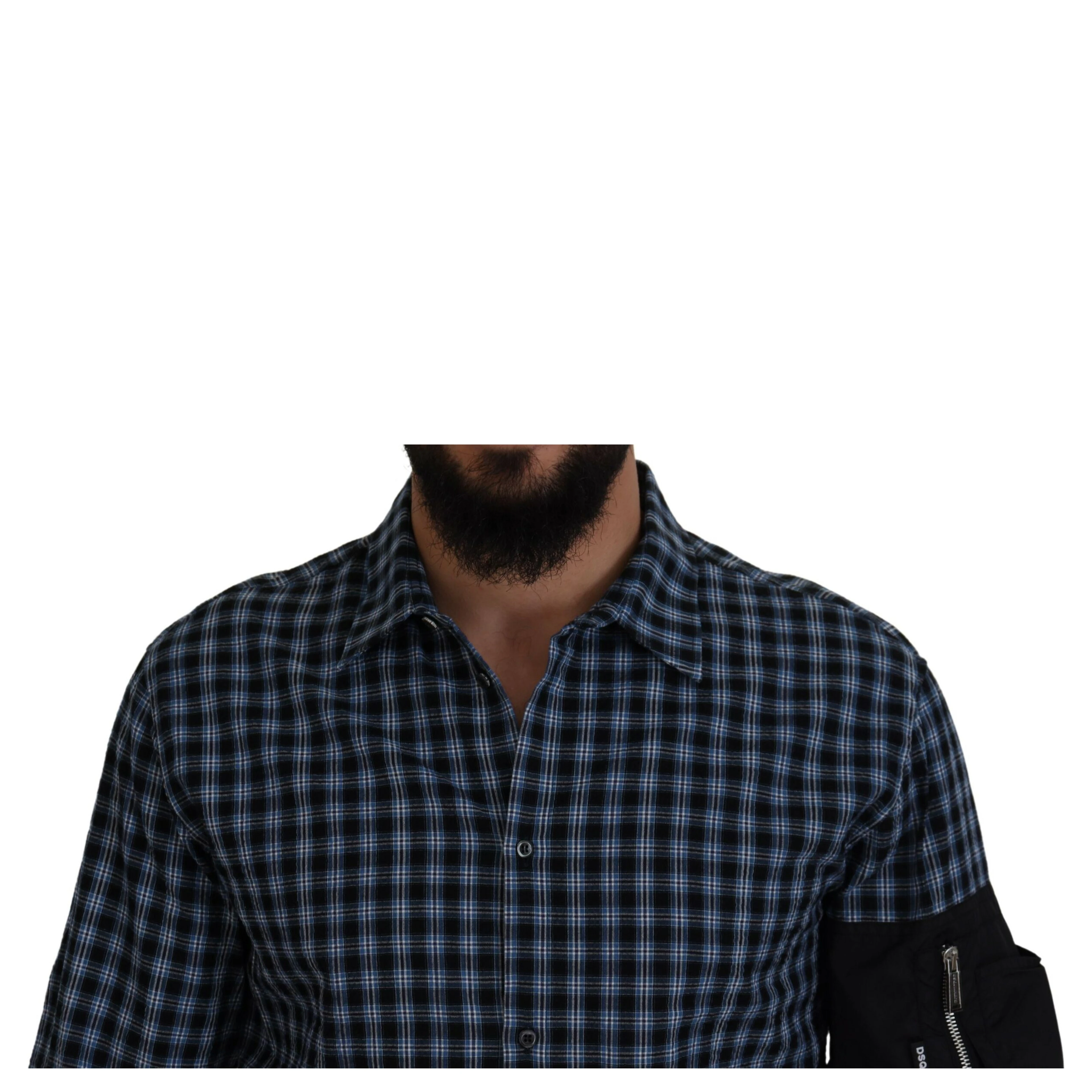 Multicolor Black Arm Plaid Men Long Sleeves Shirt