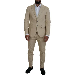 Beige Cotton Single Breasted 2 Piece CIPRO Suit