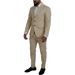 Beige Cotton Single Breasted 2 Piece CIPRO Suit