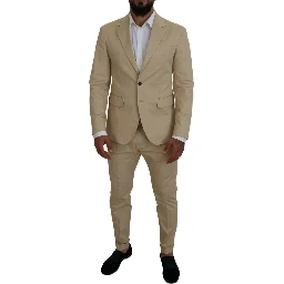 Beige Cotton Single Breasted 2 Piece CIPRO Suit