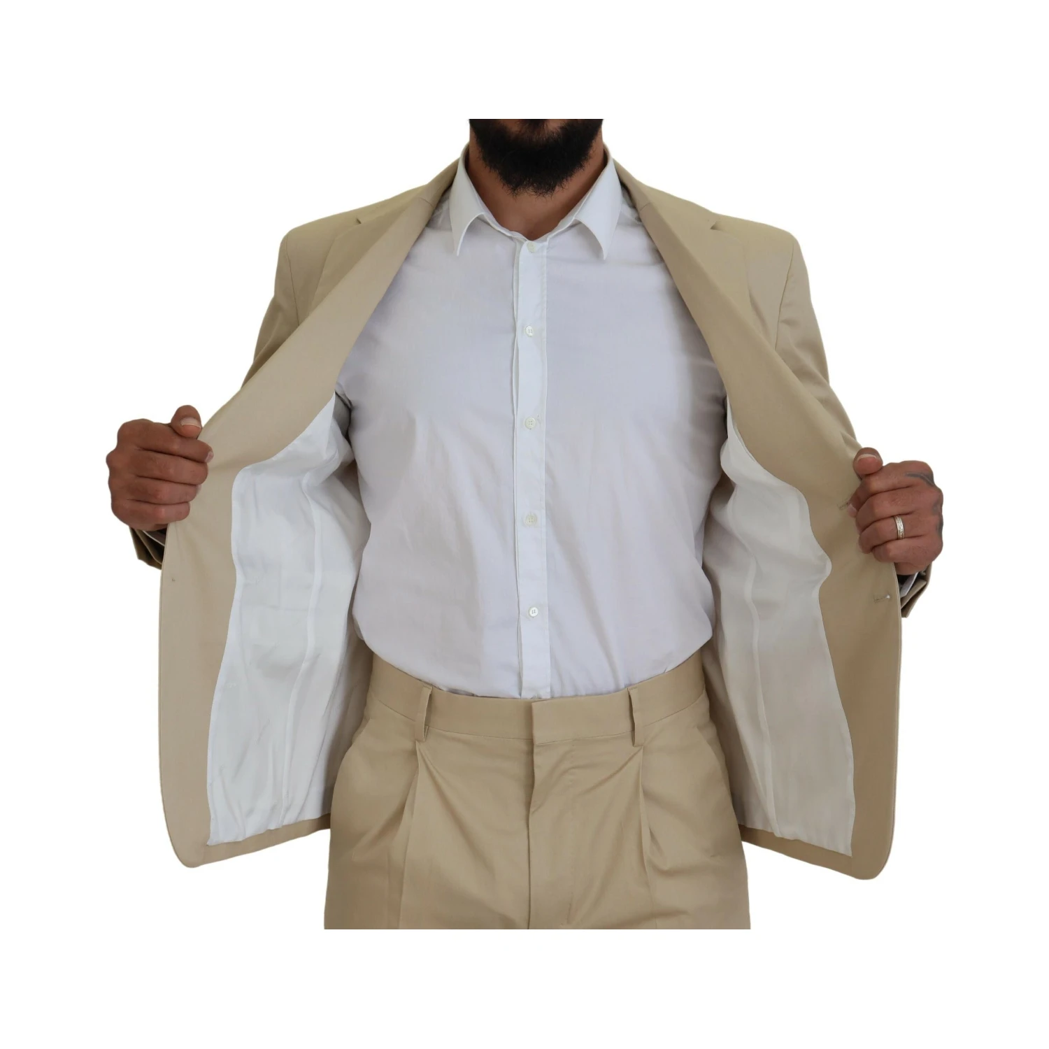 Beige Cotton Single Breasted 2 Piece CIPRO Suit
