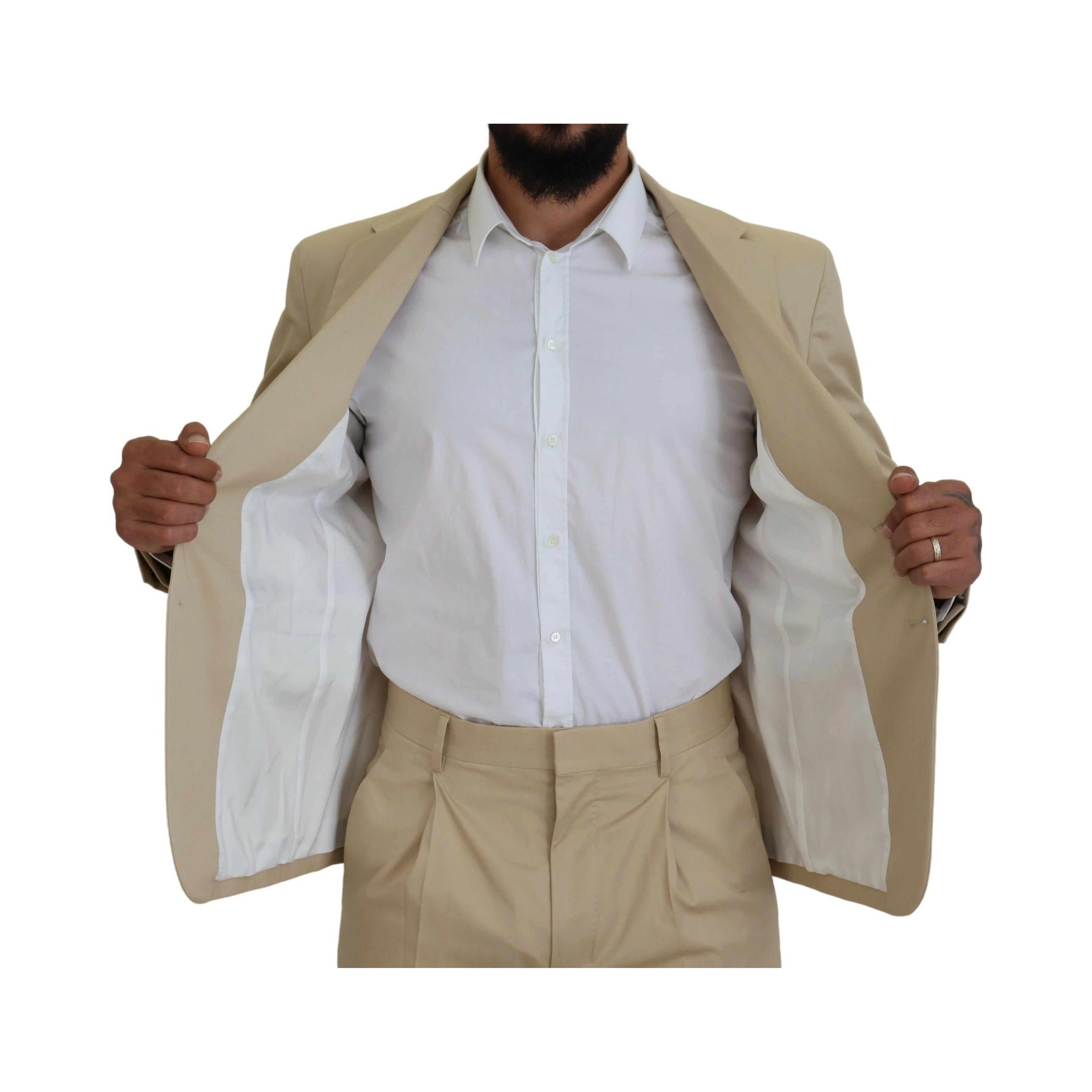Beige Cotton Single Breasted 2 Piece CIPRO Suit