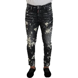 Gray Wash White Splash Print Skinny Denim Jeans