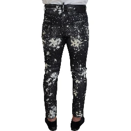 Gray Wash White Splash Print Skinny Denim Jeans