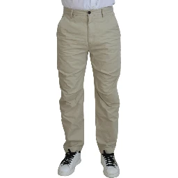 Beige Cotton Straight Fit Men Casual Pants