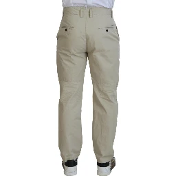 Beige Cotton Straight Fit Men Casual Pants