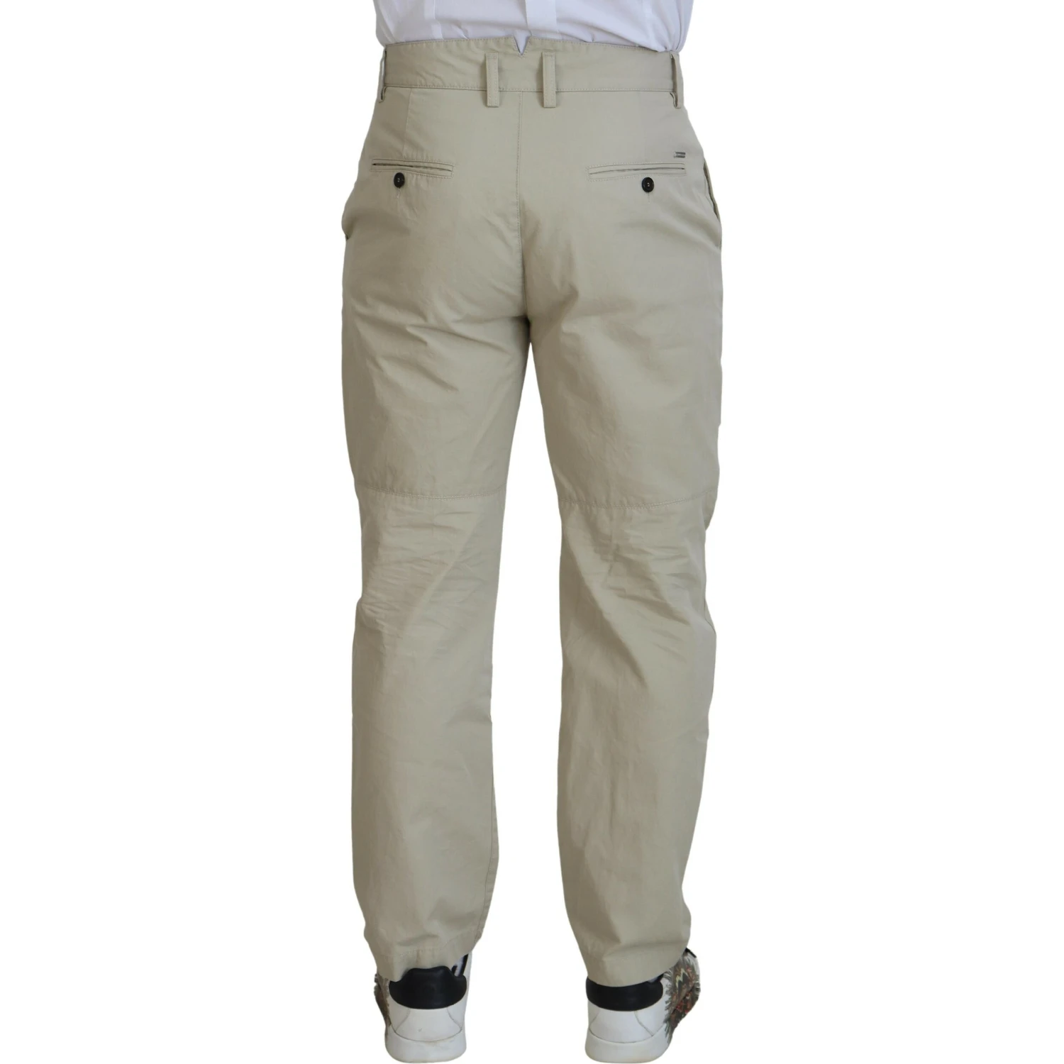 Beige Cotton Straight Fit Men Casual Pants