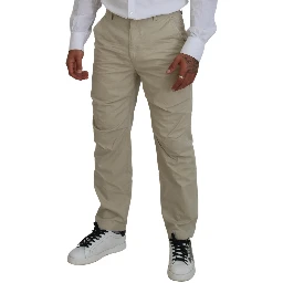 Beige Cotton Straight Fit Men Casual Pants