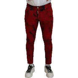 Red Cotton Tie Dye Skinny Casual Denim Jeans