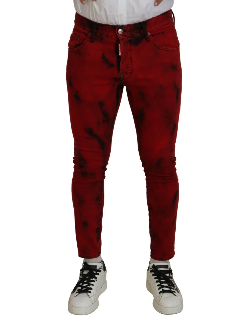 Red Cotton Tie Dye Skinny Casual Denim Jeans