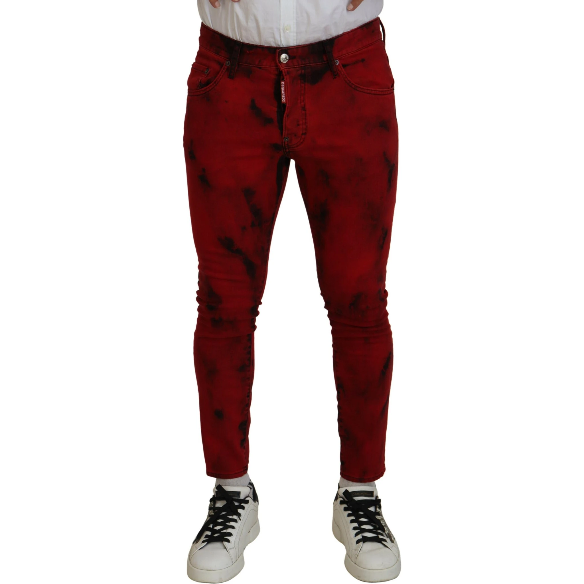 Red Cotton Tie Dye Skinny Casual Denim Jeans