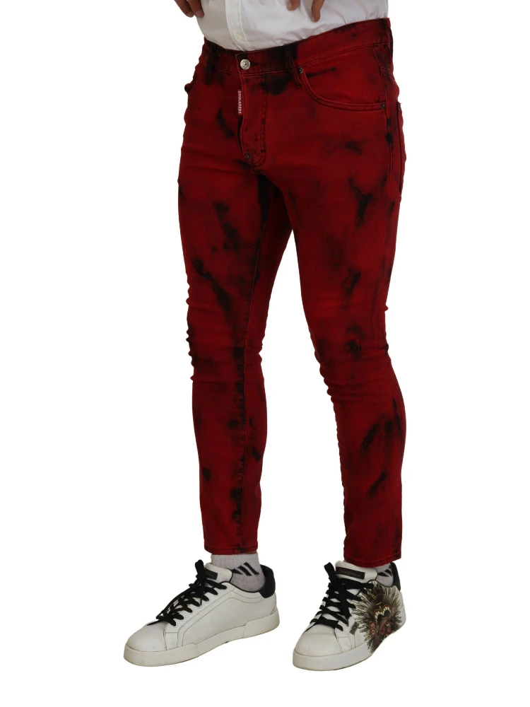 Red Cotton Tie Dye Skinny Casual Denim Jeans alternative