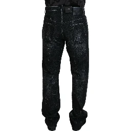 Black Crystal Embellished Tattered Denim Jeans
