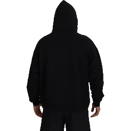 Black Cotton Hooded Printed Men Pullover Sweater