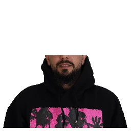 Black Cotton Hooded Printed Men Pullover Sweater