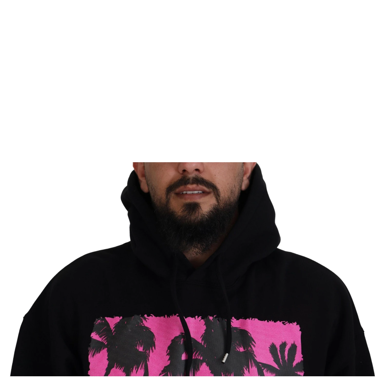 Black Cotton Hooded Printed Men Pullover Sweater