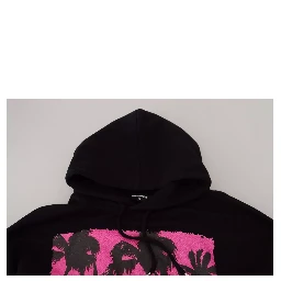 Black Cotton Hooded Printed Men Pullover Sweater