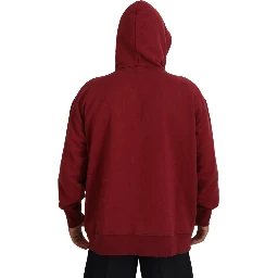 Maroon Cotton Tattered Hooded Printed Pullover Sweater