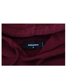 Maroon Cotton Tattered Hooded Printed Pullover Sweater