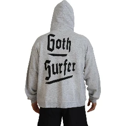 Gray Hooded Printed Crystal Embellishment Sweater