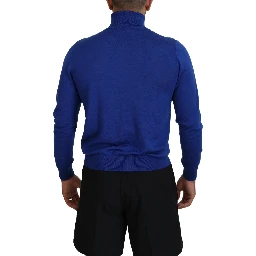 Blue Logo Print Long Sleeves Turtle Neck Sweater