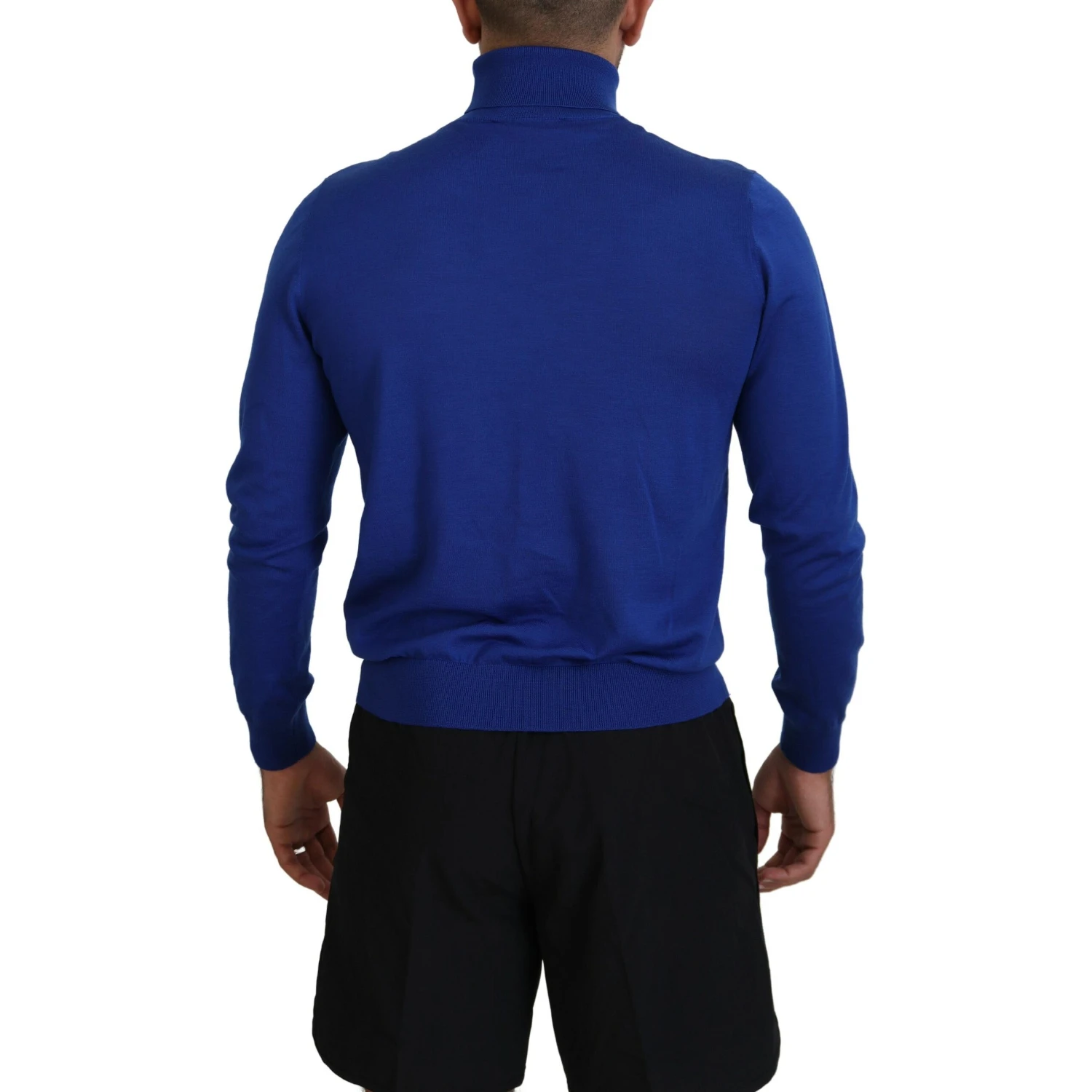 Blue Logo Print Long Sleeves Turtle Neck Sweater