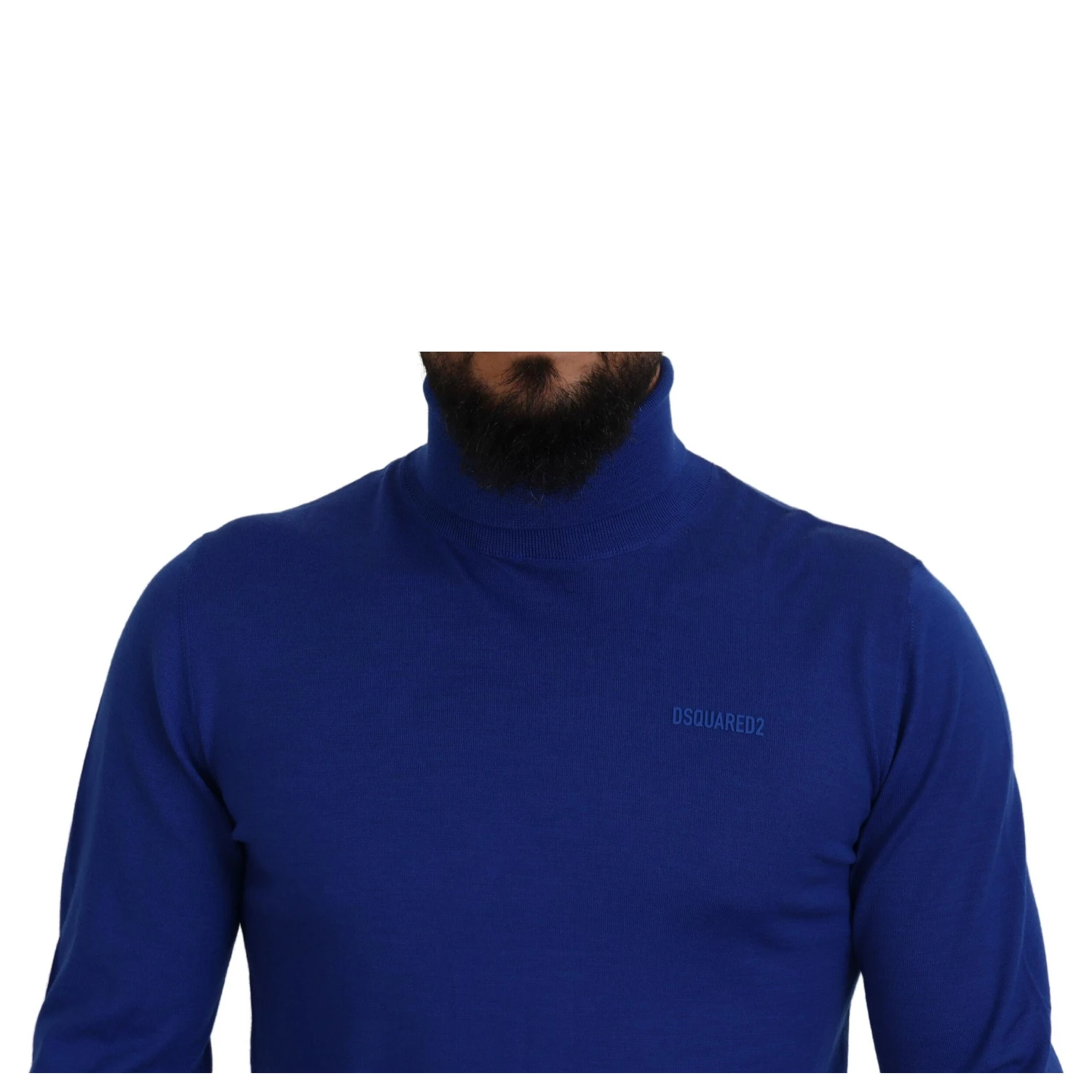 Blue Logo Print Long Sleeves Turtle Neck Sweater